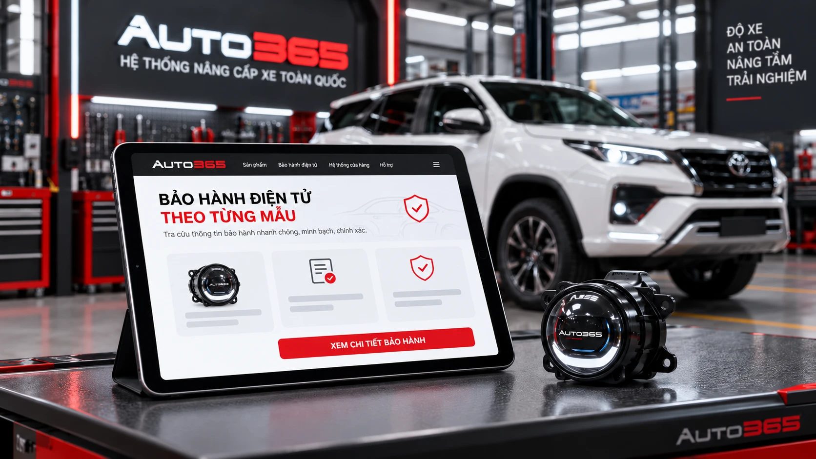 Màn hình tra cứu bảo hành điện tử theo từng mẫu tại Auto365 (ảnh minh họa)