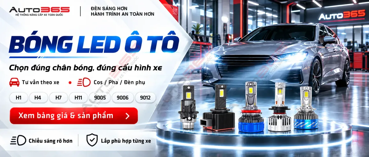 Bóng LED ô tô Auto365 — chọn đúng chân bóng, đúng cấu hình xe: H1, H4, H7, H11, 9005, 9006, 9012