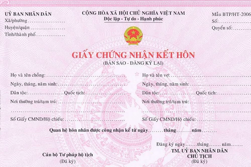 giấy chứng nhận kết hôn