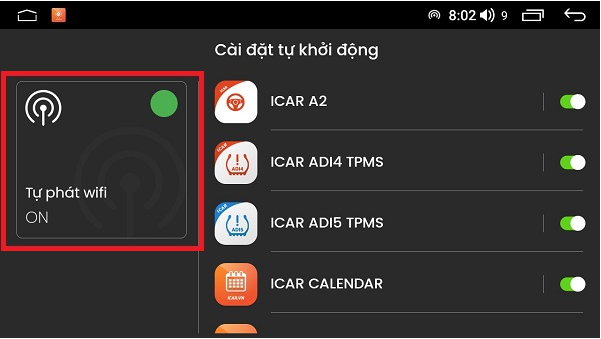 Cài đặt tự phát Wifi khi khởi động xe.