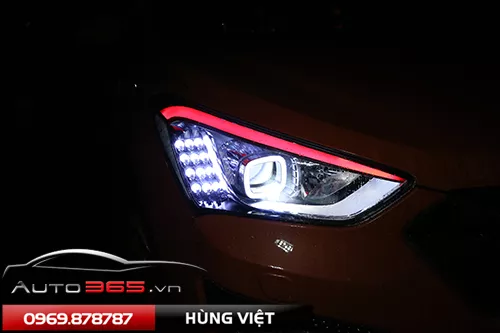 Độ đèn cho Hyundai Santafe với mí Led và mắt quỷ đổi màu