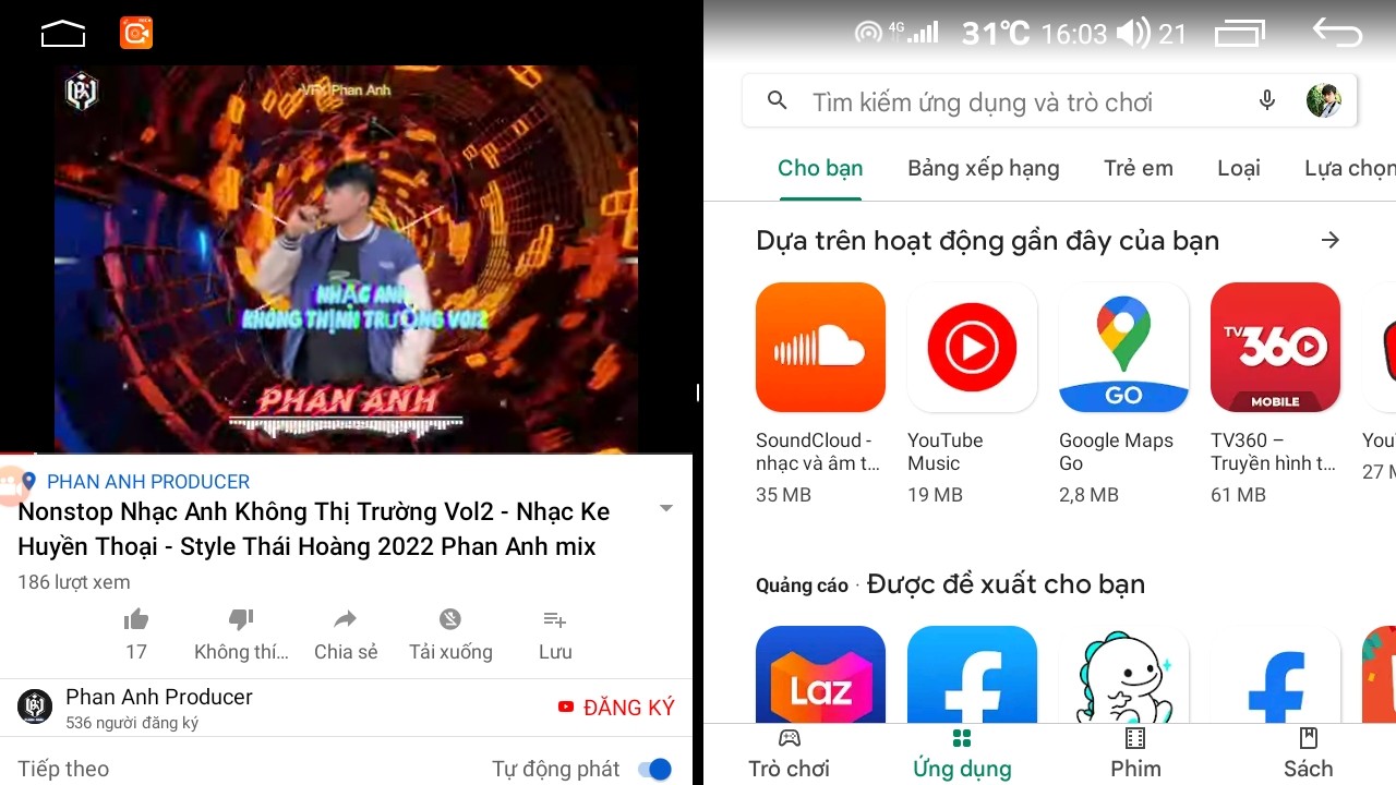 Tính năng chia đôi màn hình