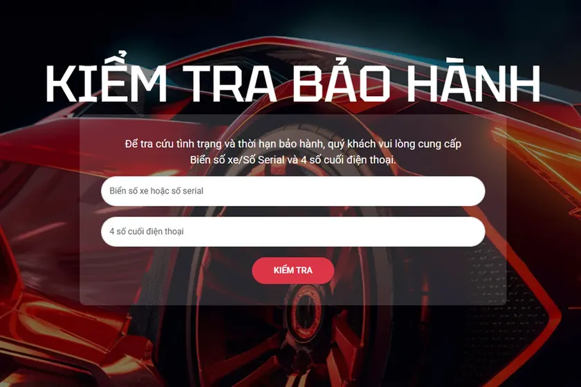 Ảnh minh họa: trang kiểm tra bảo hành điện tử theo biển số hoặc số serial