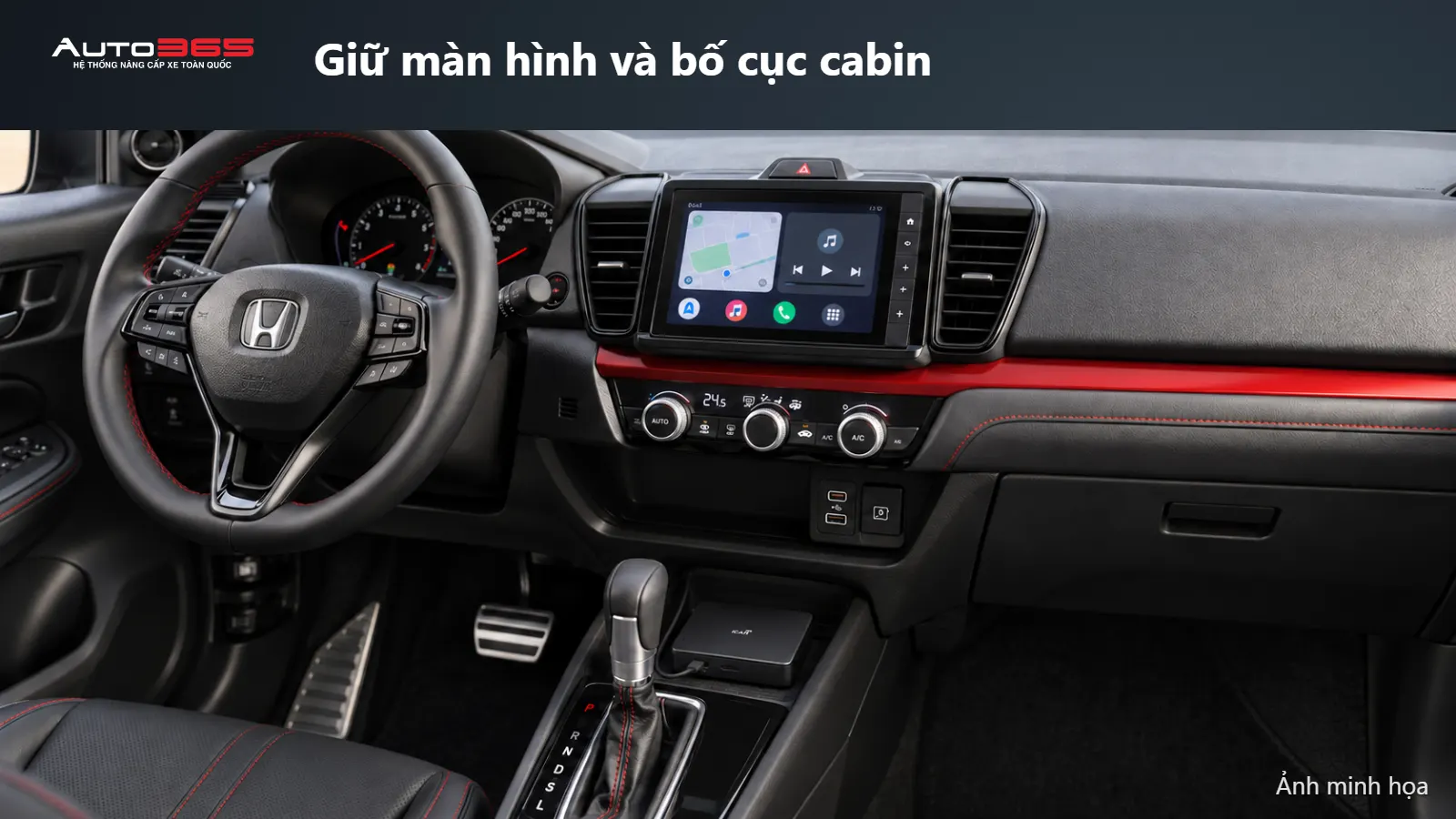 Source-based mockup Android Box trong cabin Honda City màn hình 8 inch, giữ bố cục táp-lô