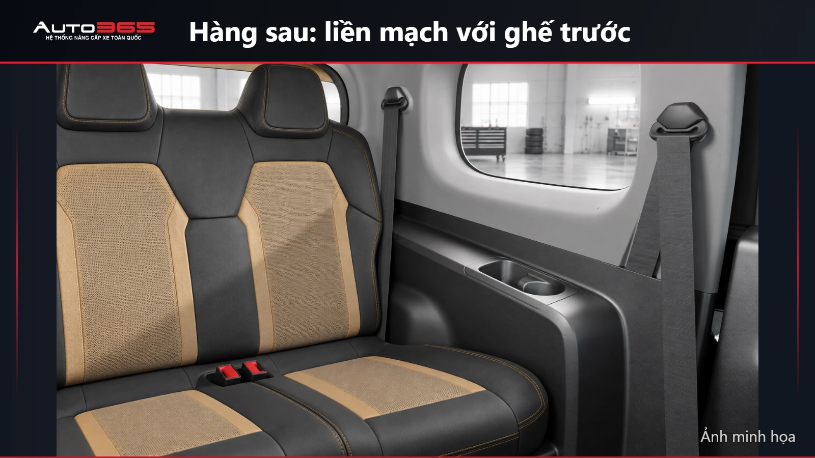 Source-based mockup bọc ghế sau hai chỗ Minio Green, giữ vị trí dây an toàn