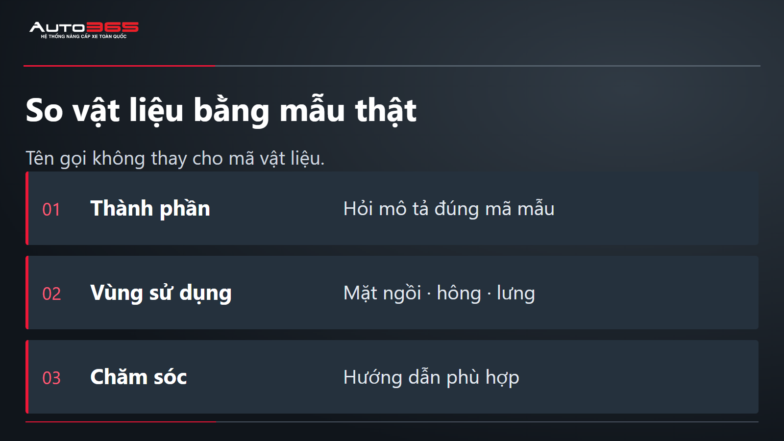 So vật liệu bằng mẫu thật; Tên gọi không thay cho mã vật liệu.