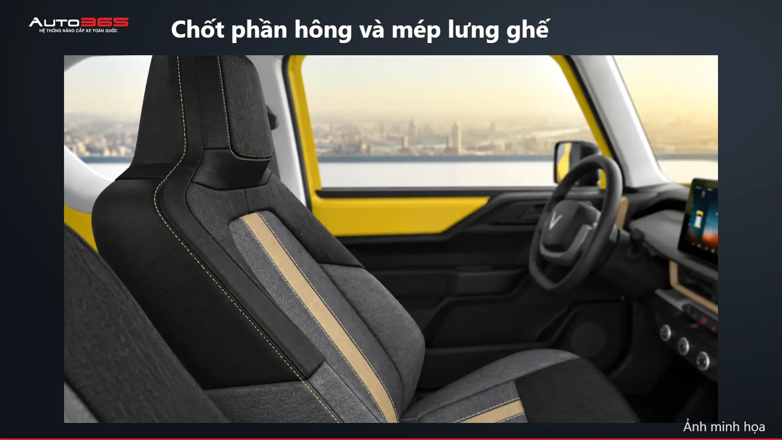 Minh họa mô phỏng trên xe: Chốt phần hông và mép lưng ghế