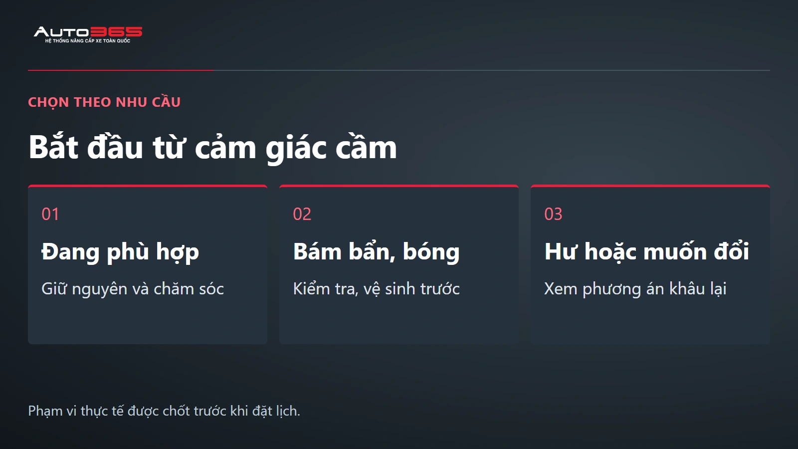 Quyết định giữ nguyên, kiểm tra vệ sinh hoặc khâu lại vô lăng theo tình trạng thực.