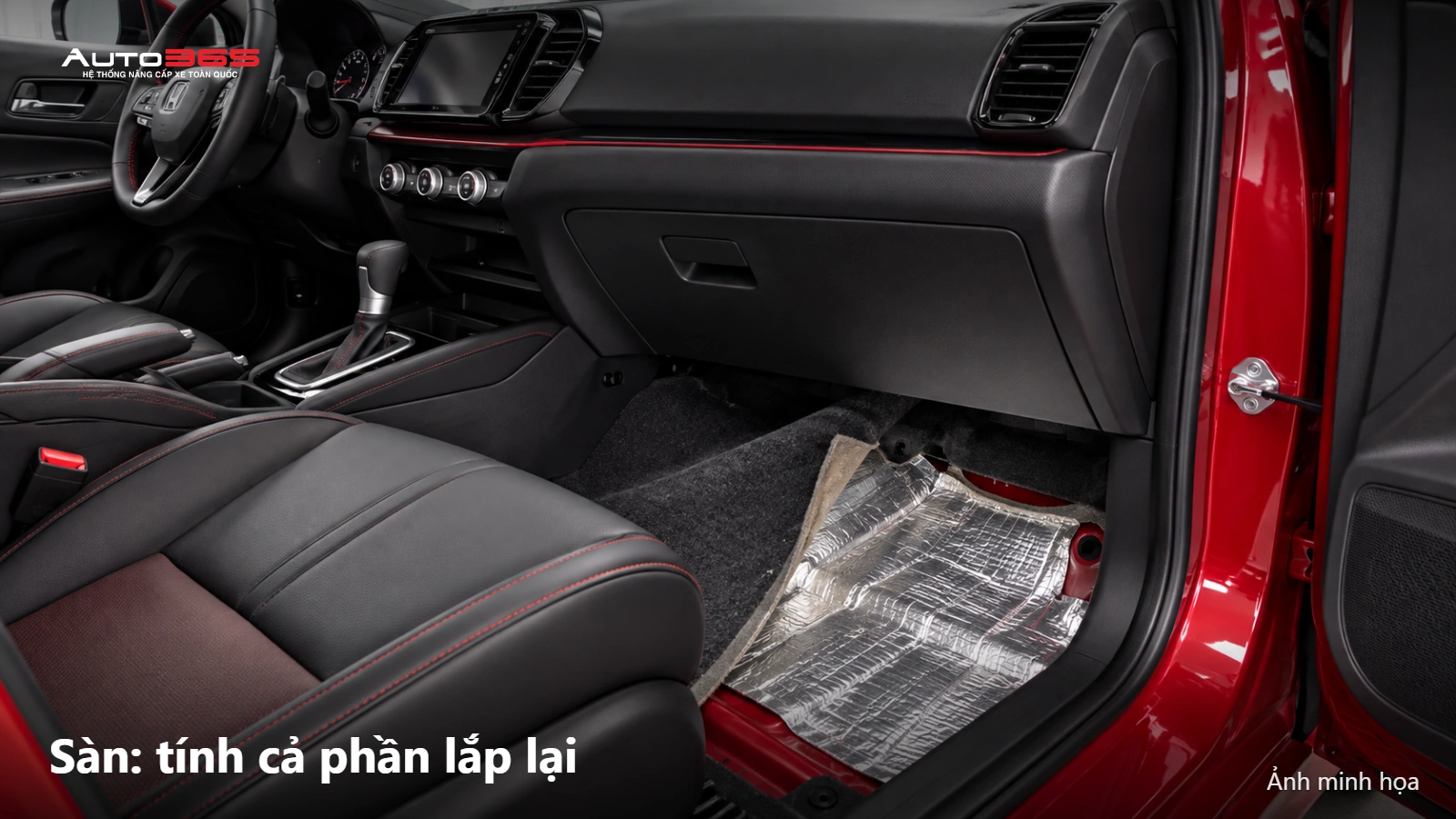 Source-based mockup vùng sàn cabin Honda City trong phương án cách âm, không đổi ghế và táp-lô.