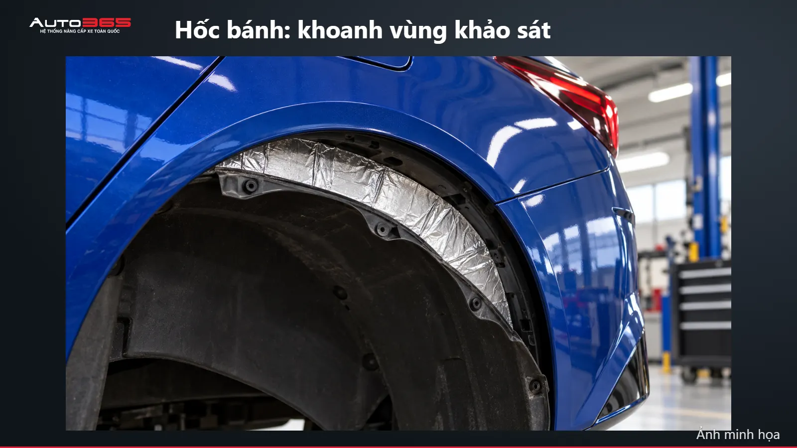 Minh họa mô phỏng trên xe: Hốc bánh: khoanh vùng khảo sát