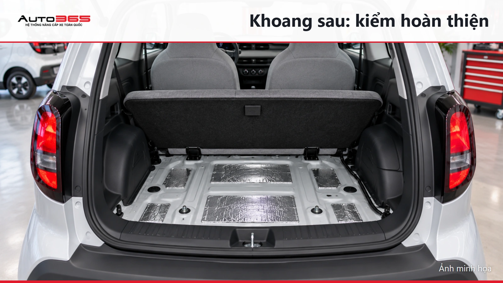 Source-based mockup minh họa vùng sàn khoang sau Minio Green trước hoàn thiện tấm phủ; không phải ảnh thi công thực tế.