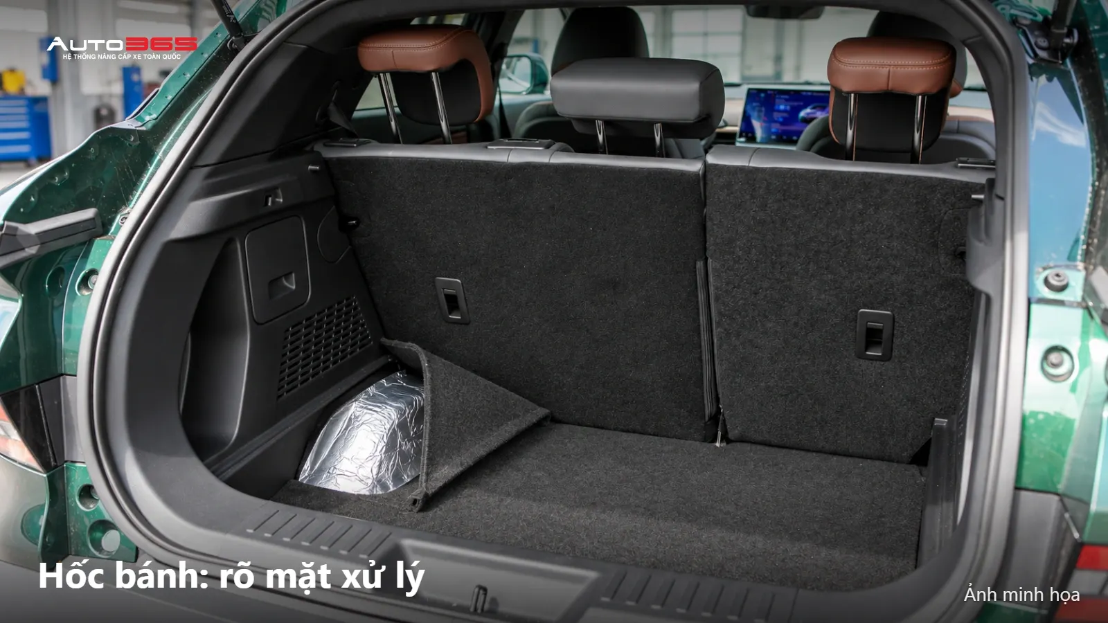 Source-based mockup vị trí xử lý phía trong khu vực vòm bánh sau VF6 theo góc khoang sau.