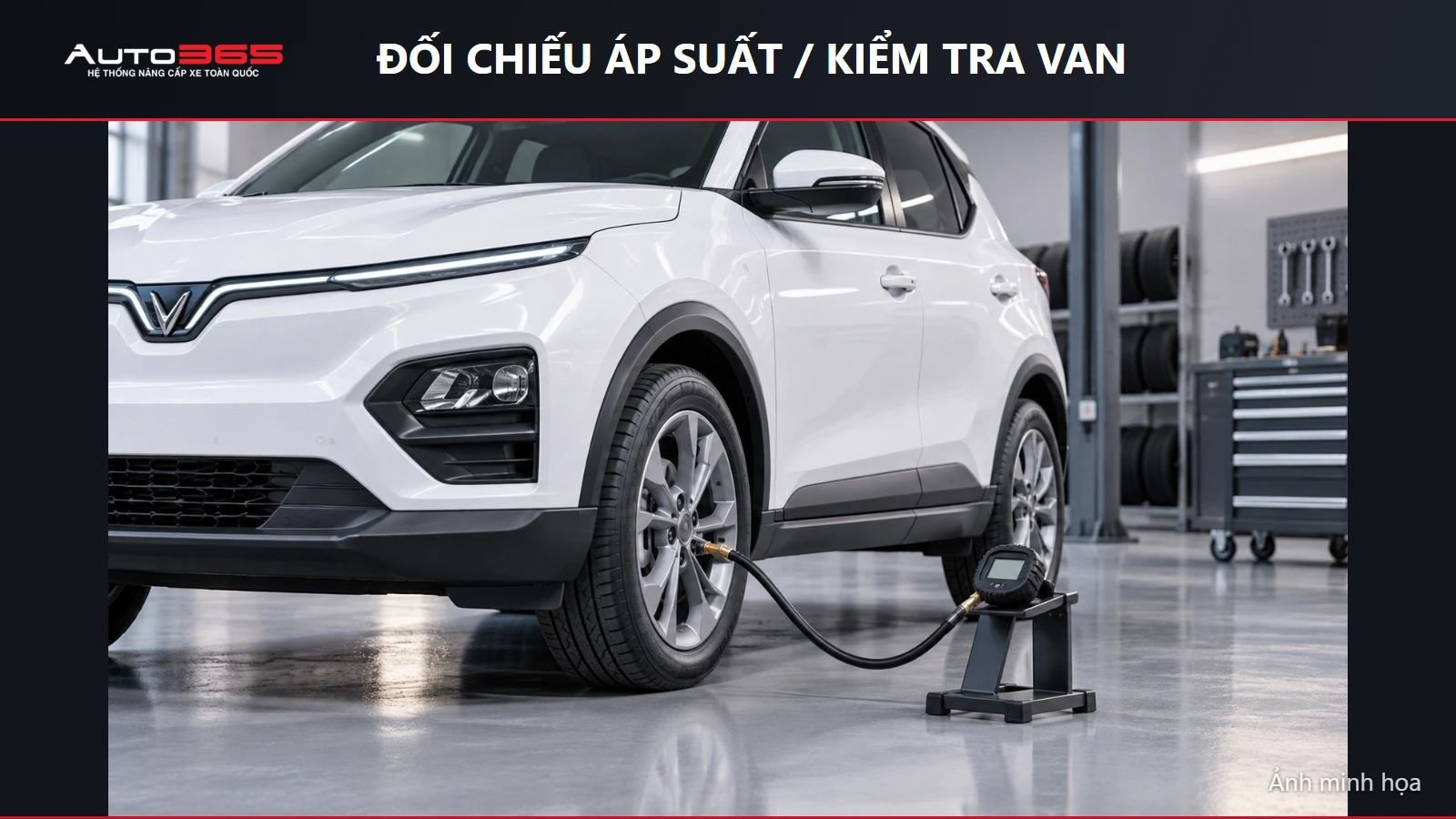 Ảnh minh họa đồng hồ đo áp suất nối vào van bánh Herio Green để đối chiếu sau thi công