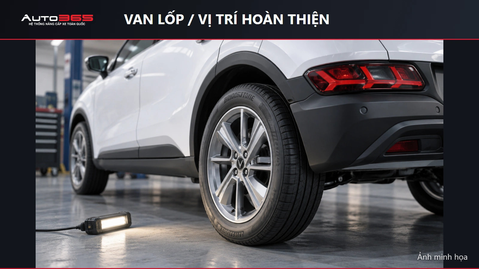 Ảnh minh họa vị trí van hoàn thiện trên bánh Herio Green sau lắp cảm biến gắn trong