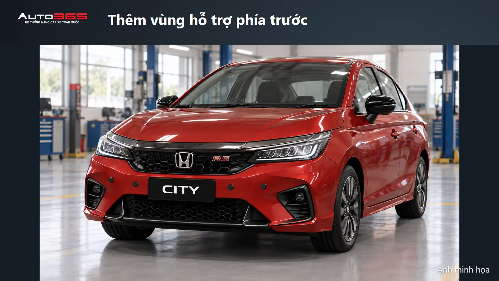 Ảnh minh họa source-based mockup bốn mắt cảm biến trên bề mặt cản trước Honda City