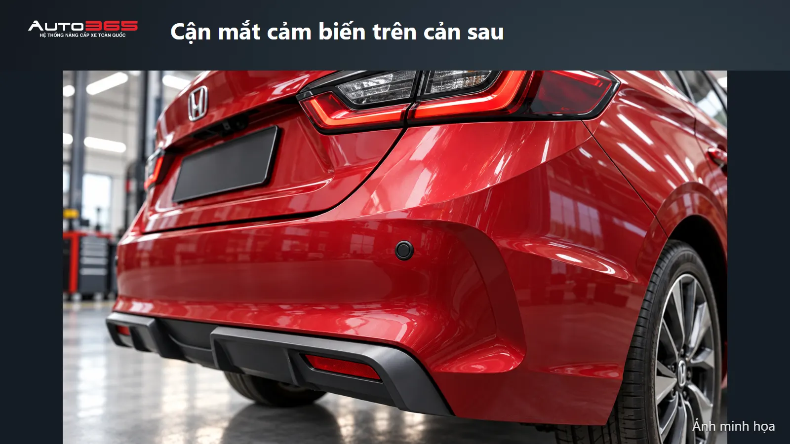 Ảnh minh họa cận mắt cảm biến gắn trên bề mặt cản sau Honda City theo source