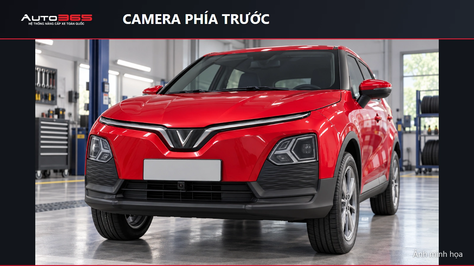 Source-based mockup vị trí camera phía trước trên Herio Green đỏ, mô phỏng lắp đặt