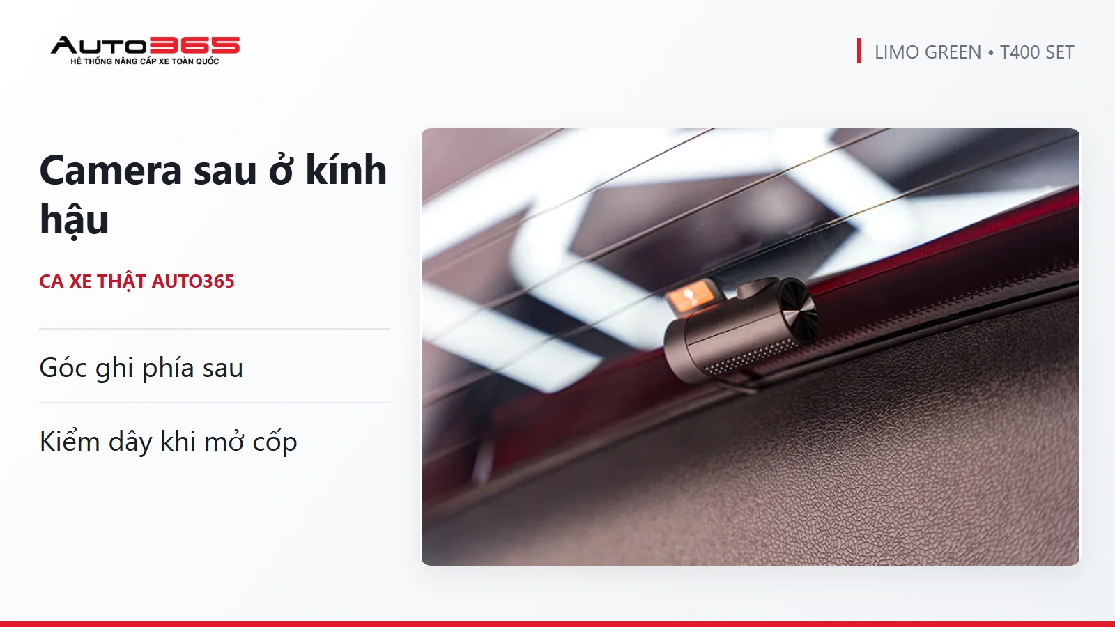 Ảnh thật Auto365 ca Limo Green 2025 T400 Set: camera sau ở kính hậu