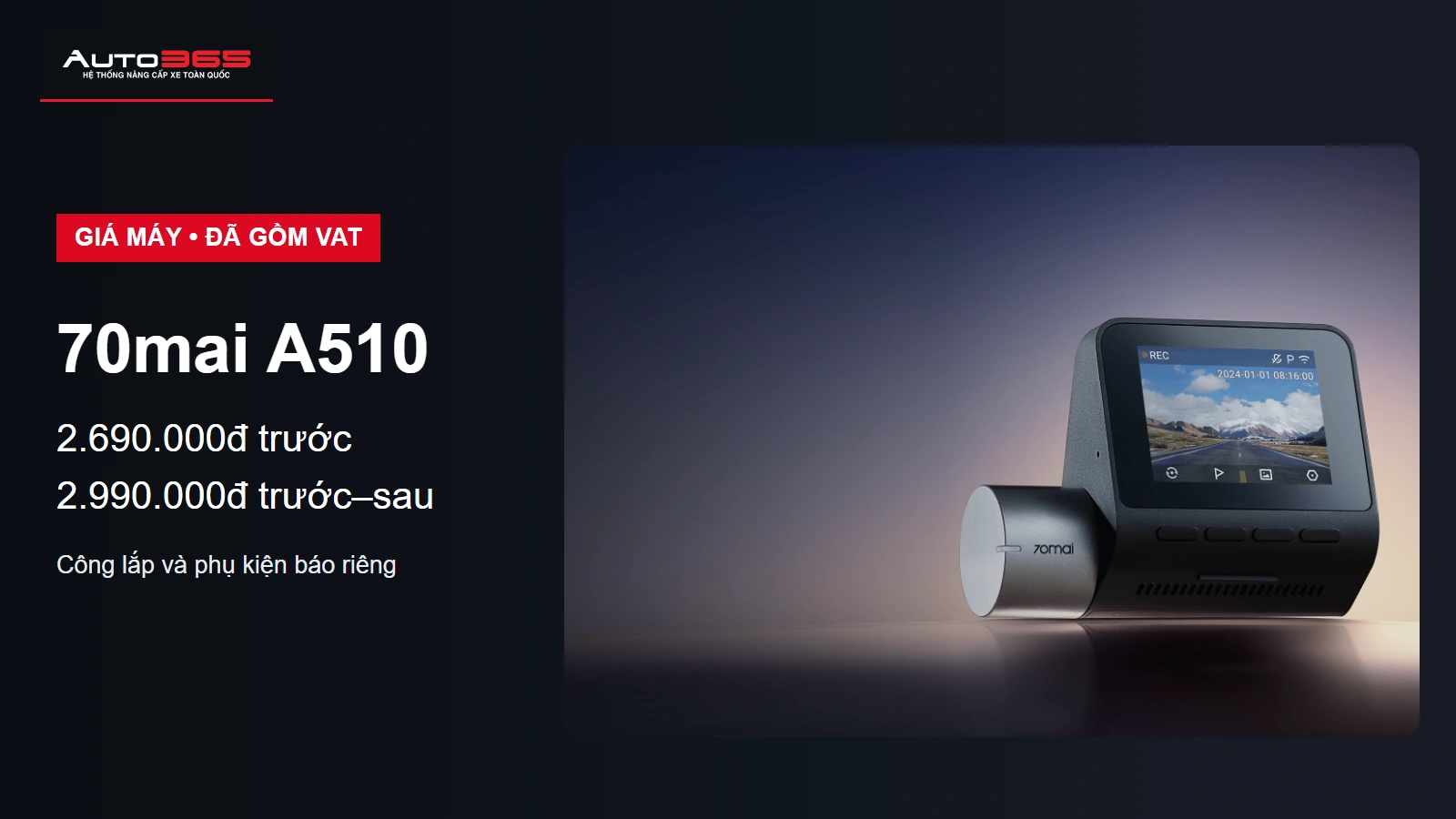 Đồ họa Auto365 về camera hành trình VF2: 70mai A510