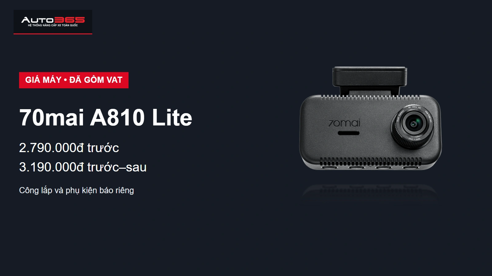 Đồ họa Auto365 về camera hành trình VF2: 70mai A810 Lite