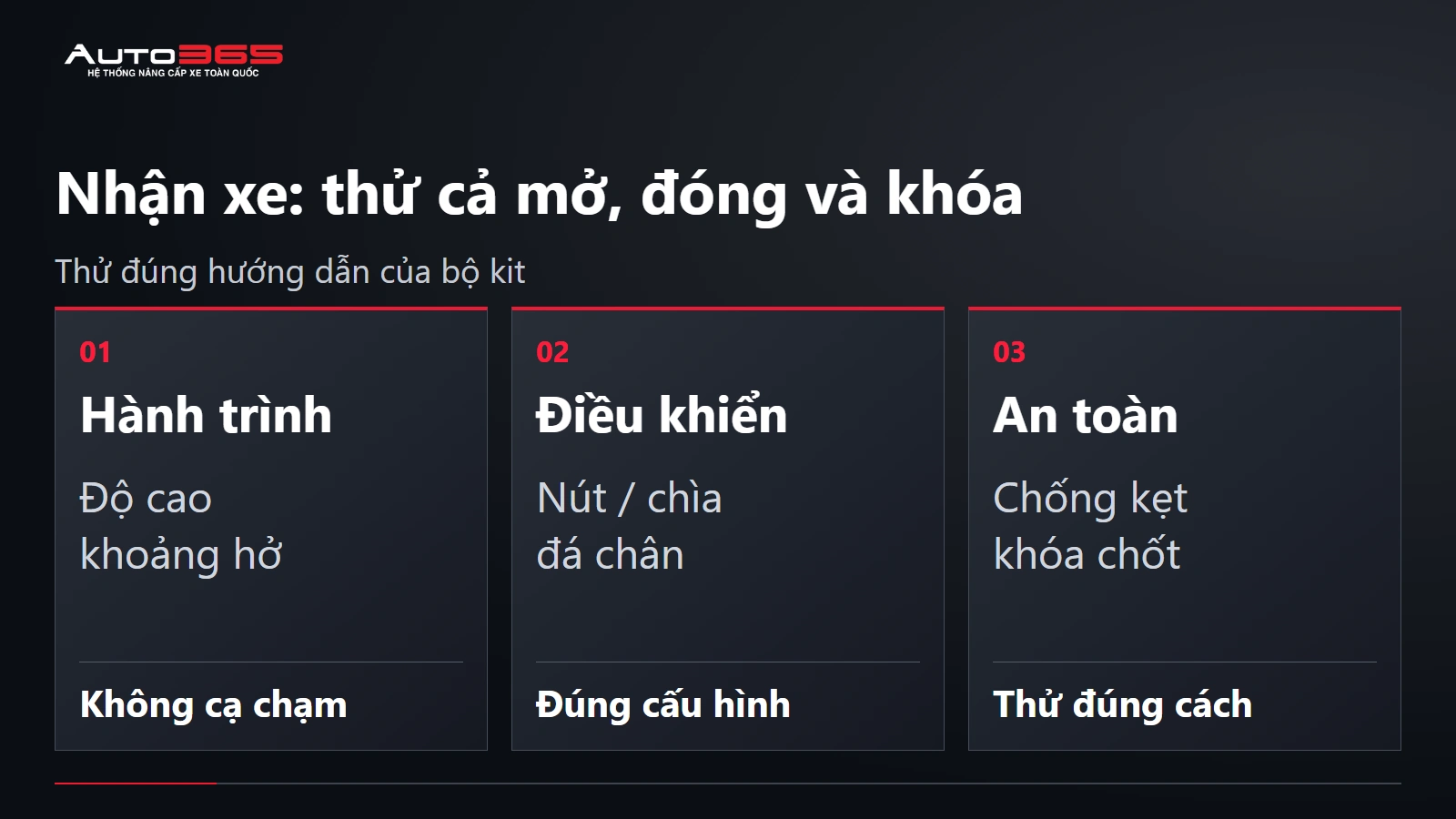 Checklist nghiệm thu độ cốp điện Herio Green gồm hành trình, điều khiển và an toàn