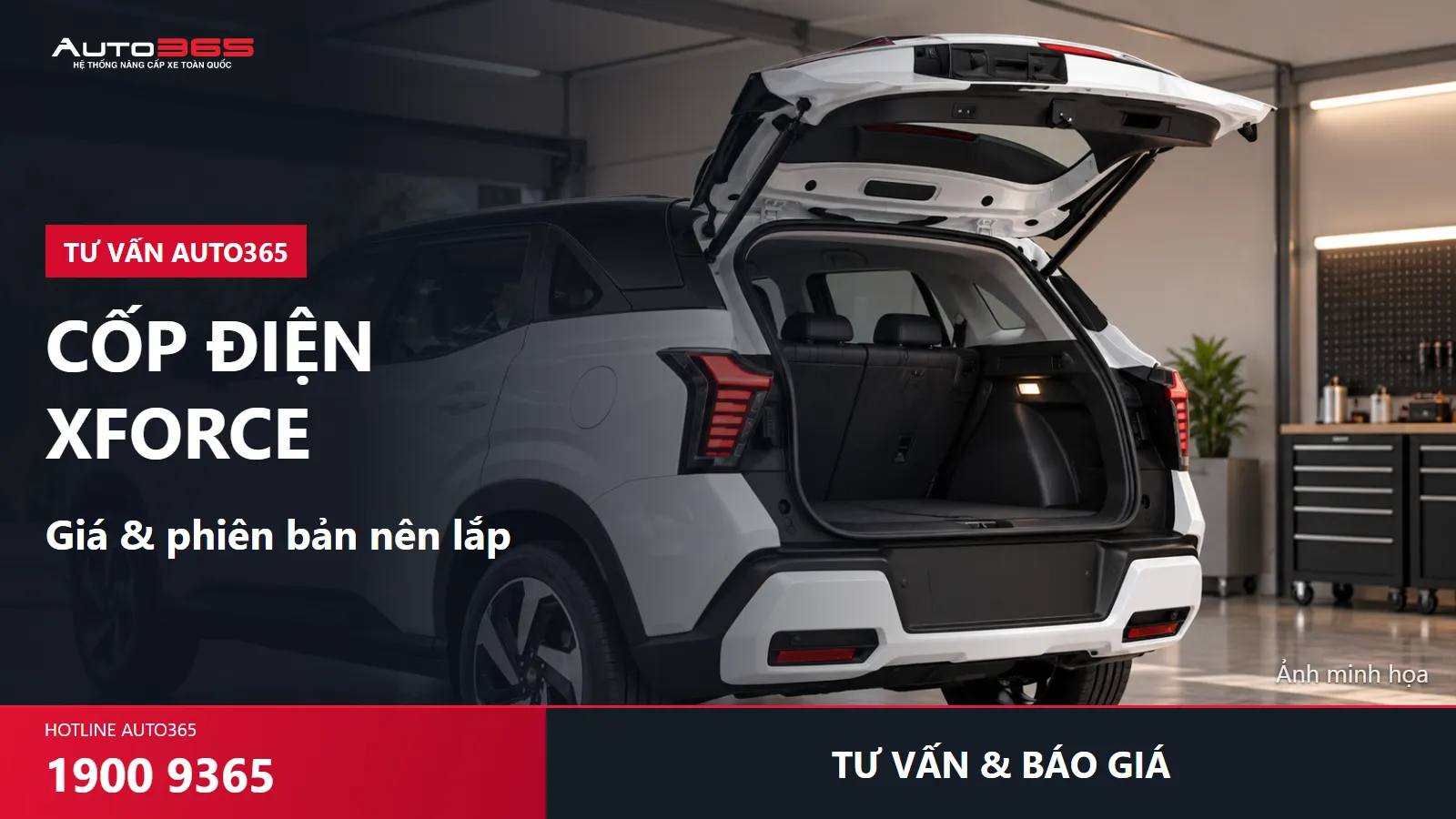 Minh họa Mitsubishi Xforce mở cốp trong khu vực kiểm tra, chủ đề giá và lựa chọn bộ cốp điện