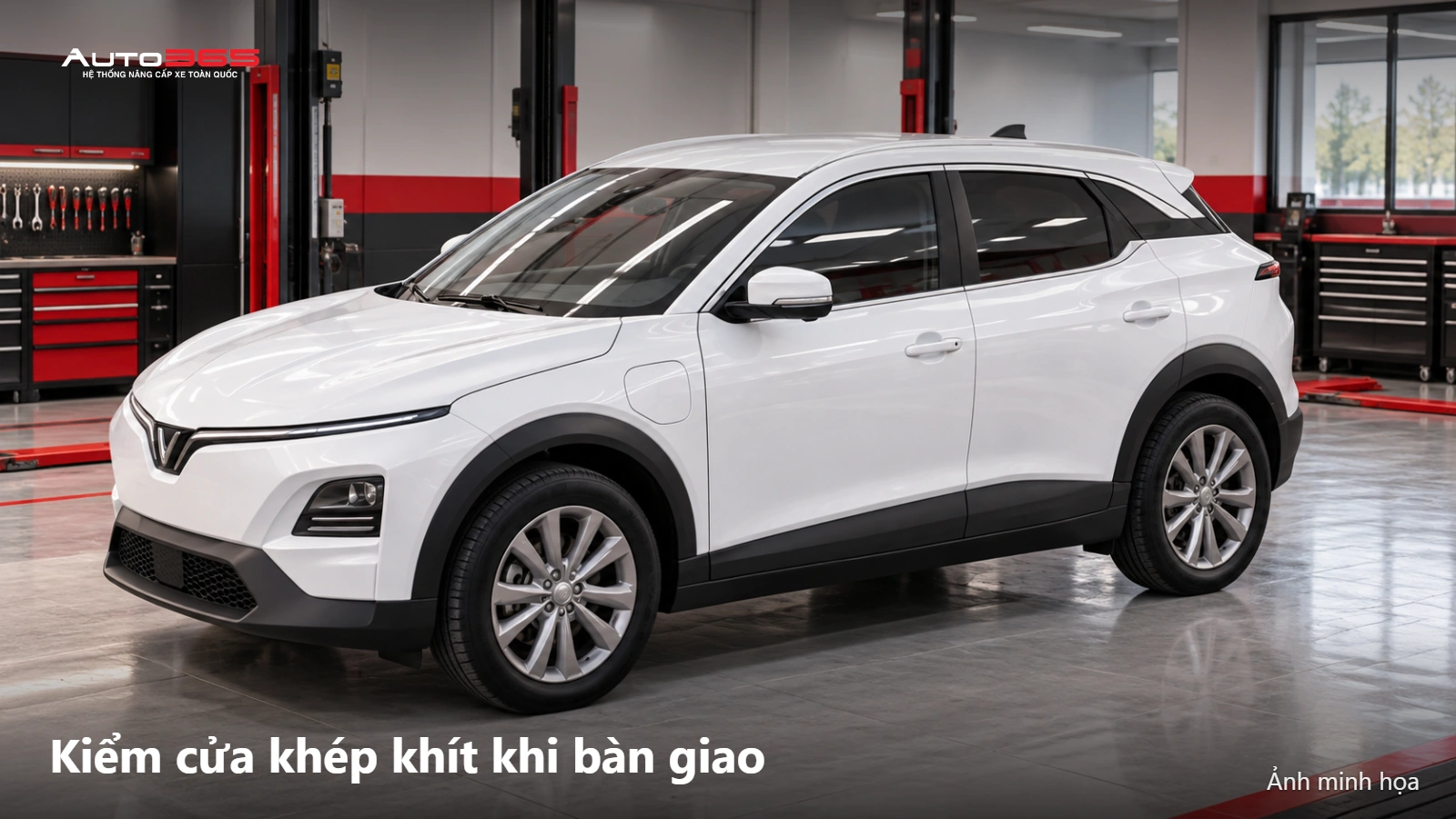 Source-based mockup kiểm tra khe cửa VF6 khi đã khép, minh họa bước hoàn thiện sau thi công.