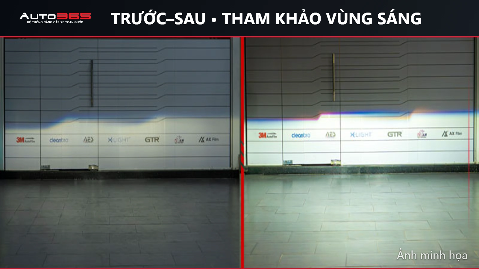 Ảnh minh họa từ Auto365: trước–sau • tham khảo vùng sáng, cấu hình tham khảo trên Mazda CX-5