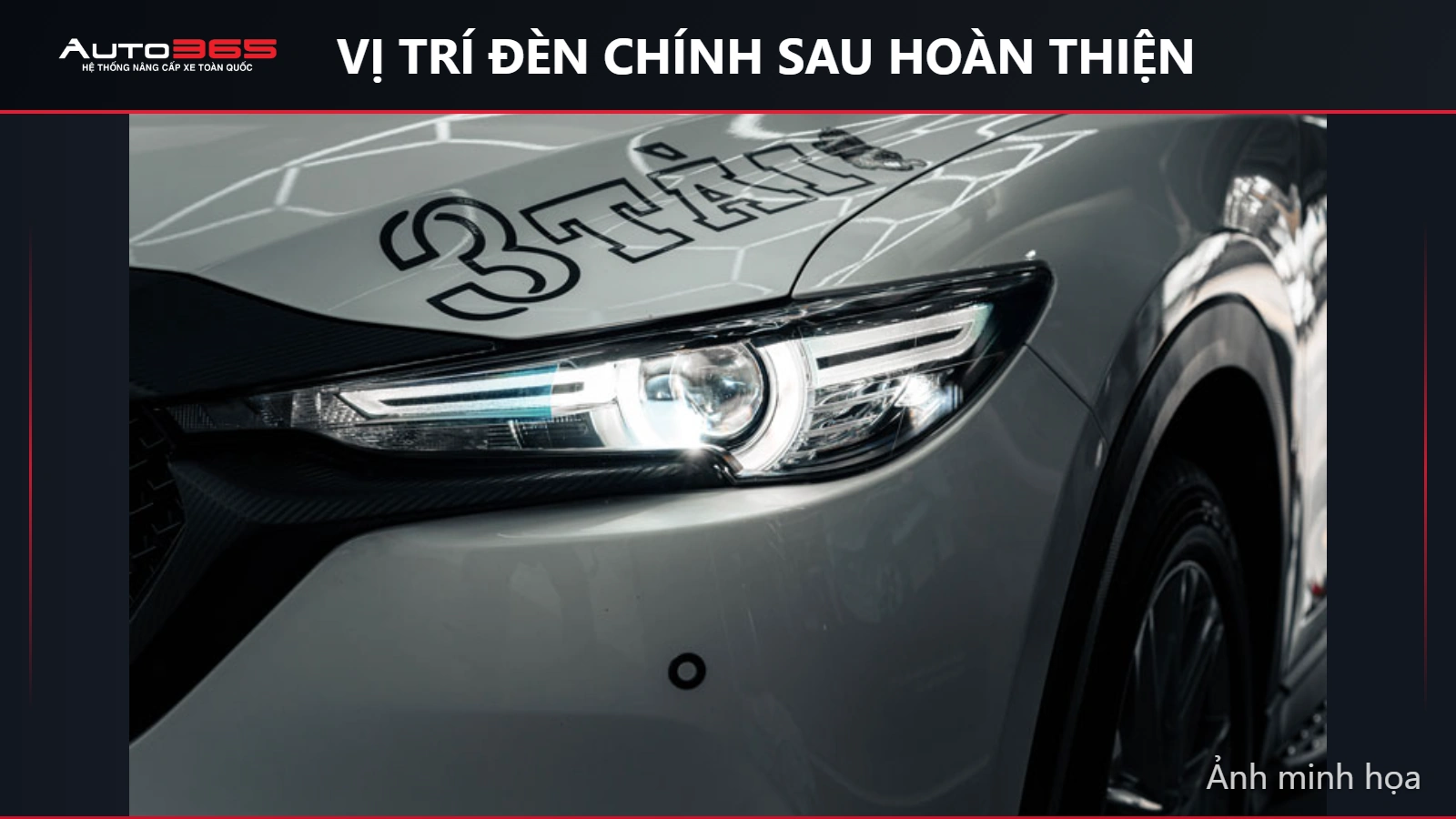 Ảnh minh họa từ Auto365: vị trí đèn chính sau hoàn thiện, cấu hình tham khảo trên Mazda CX-5