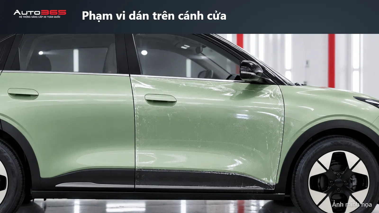 Source-based mockup lớp PPF ướt trên cửa trước EX2, giữ đúng tay nắm và đường panel