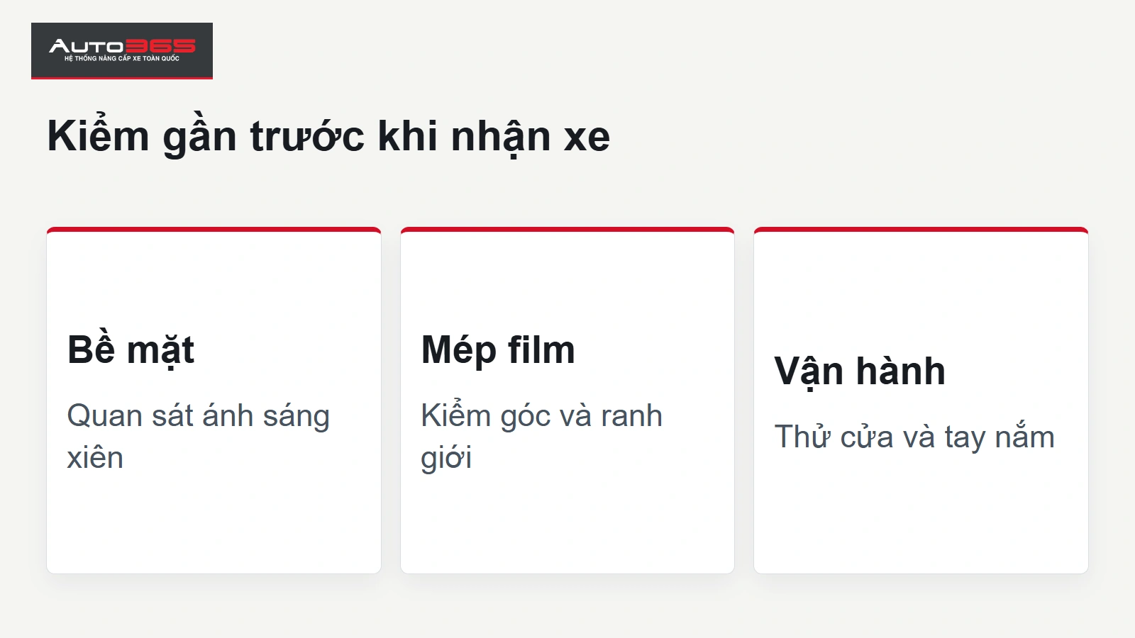 Kiểm gần trước khi nhận xe.