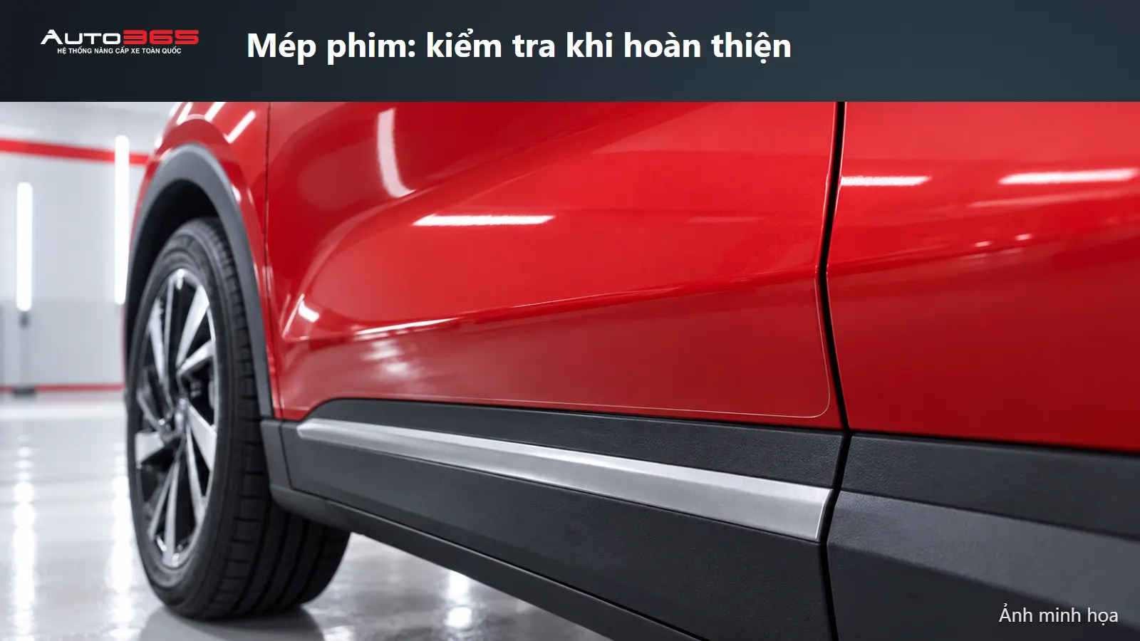 Ảnh minh họa mô phỏng cận mép PPF hoàn thiện trên phần sơn cửa MG All New ZS không bắc qua khe panel