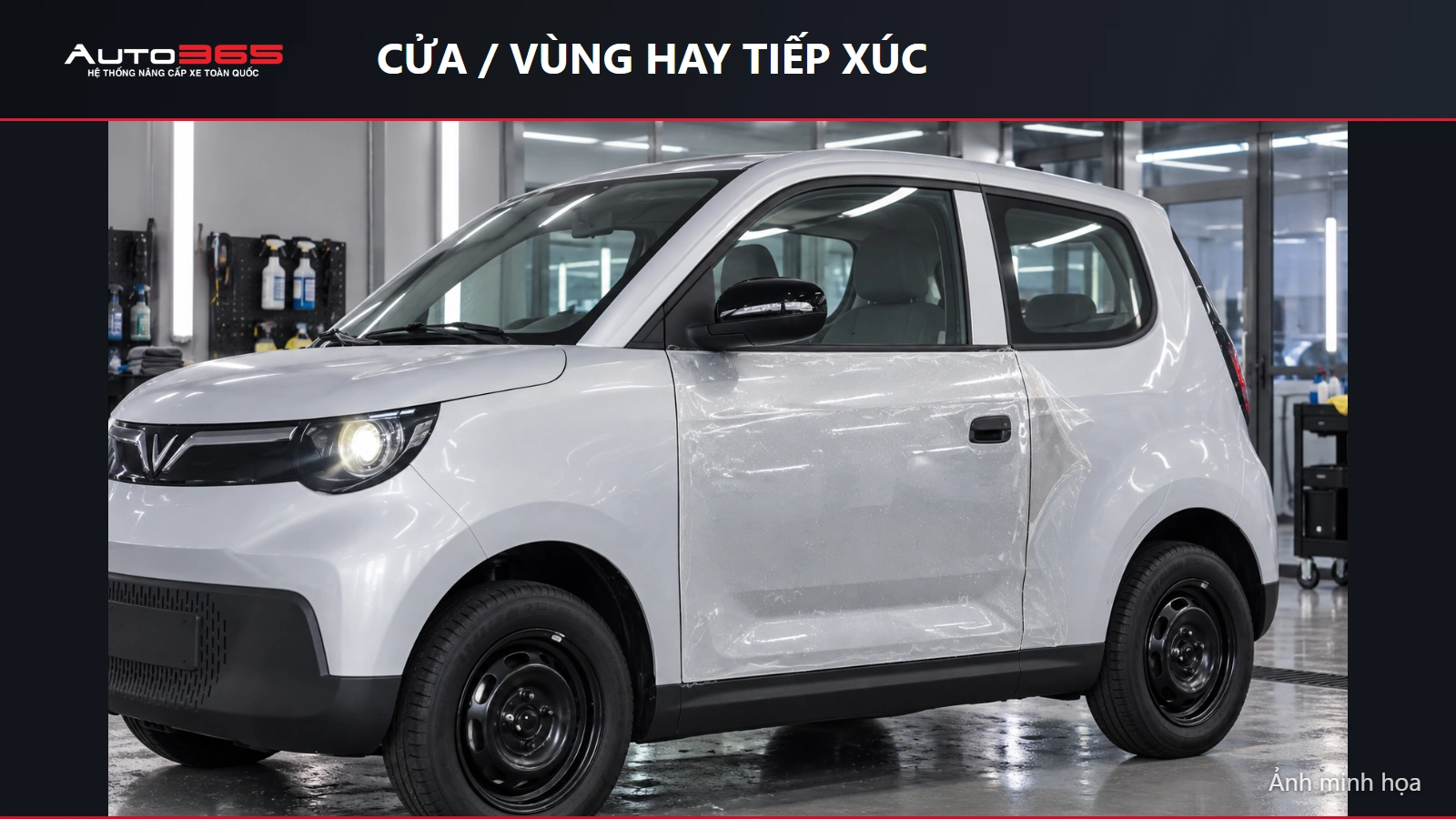 Ảnh minh họa mô phỏng căn PPF trên panel cửa Minio Green, không phải ảnh thi công thật