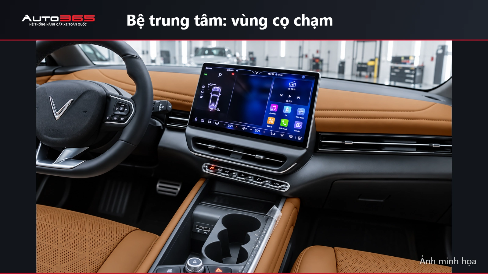 Ảnh minh họa mô phỏng căn phim trong trên viền nhựa cứng bệ trung tâm VF7