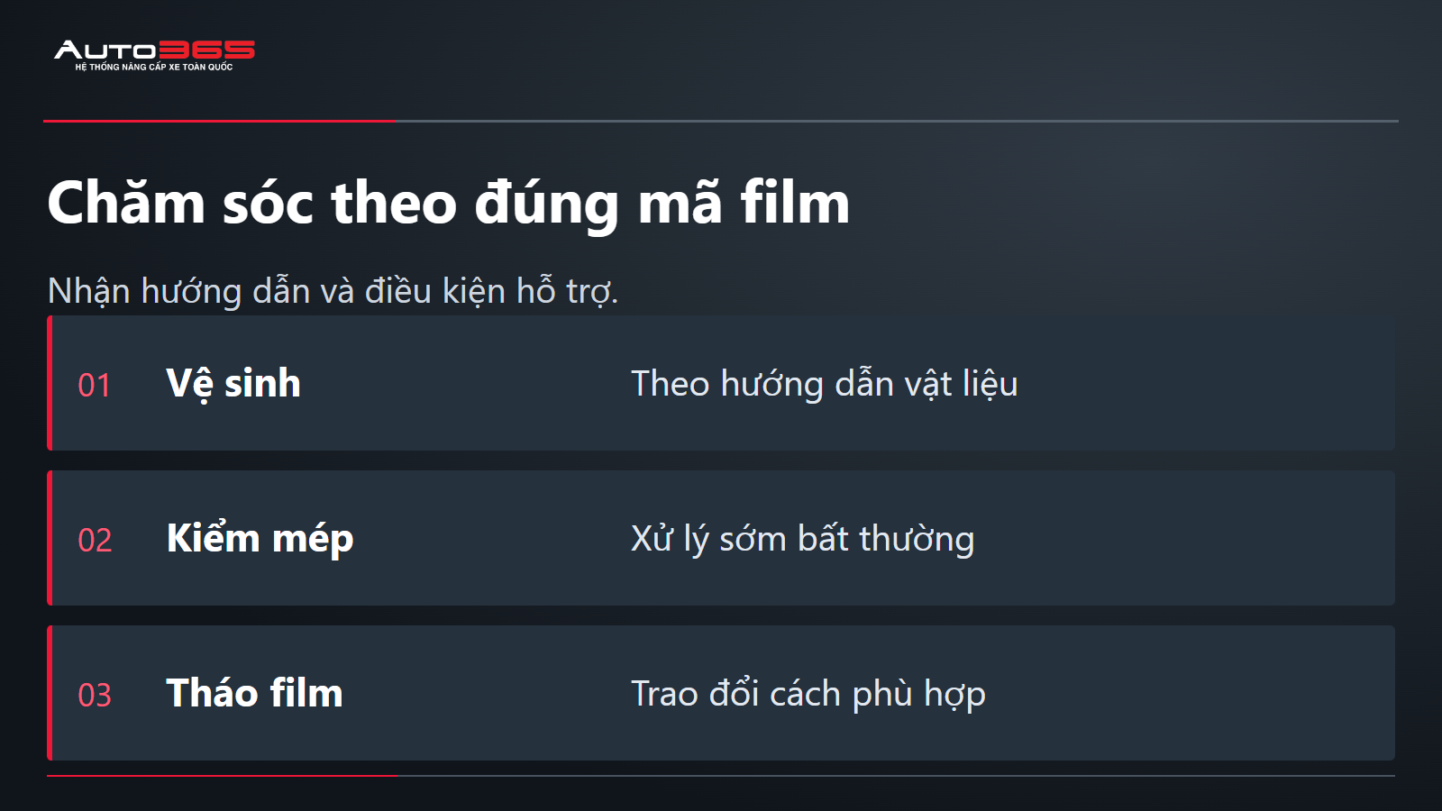 Chăm sóc theo đúng mã film; Nhận hướng dẫn và điều kiện hỗ trợ.