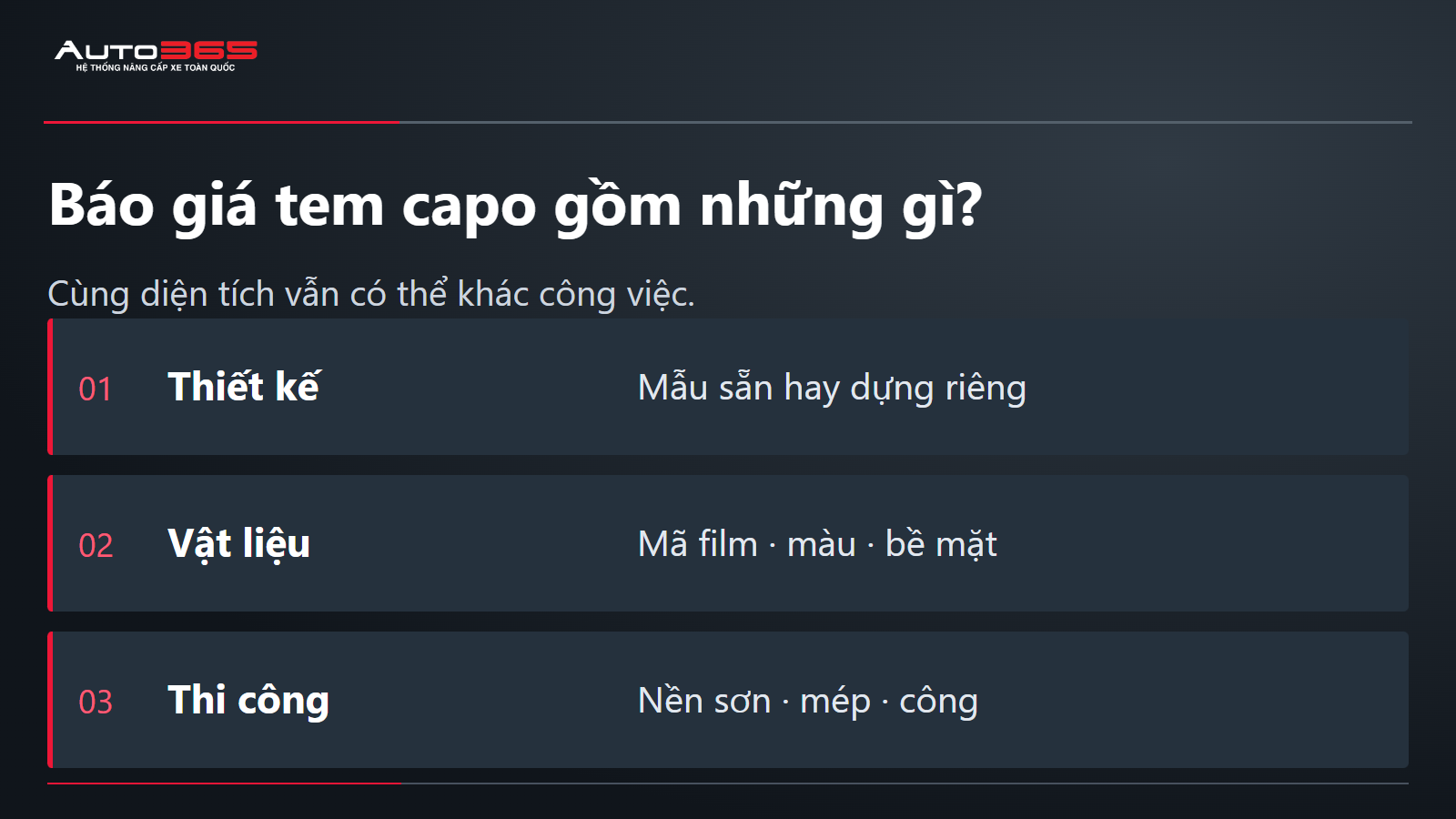 Báo giá tem capo gồm những gì?; Cùng diện tích vẫn có thể khác công việc.