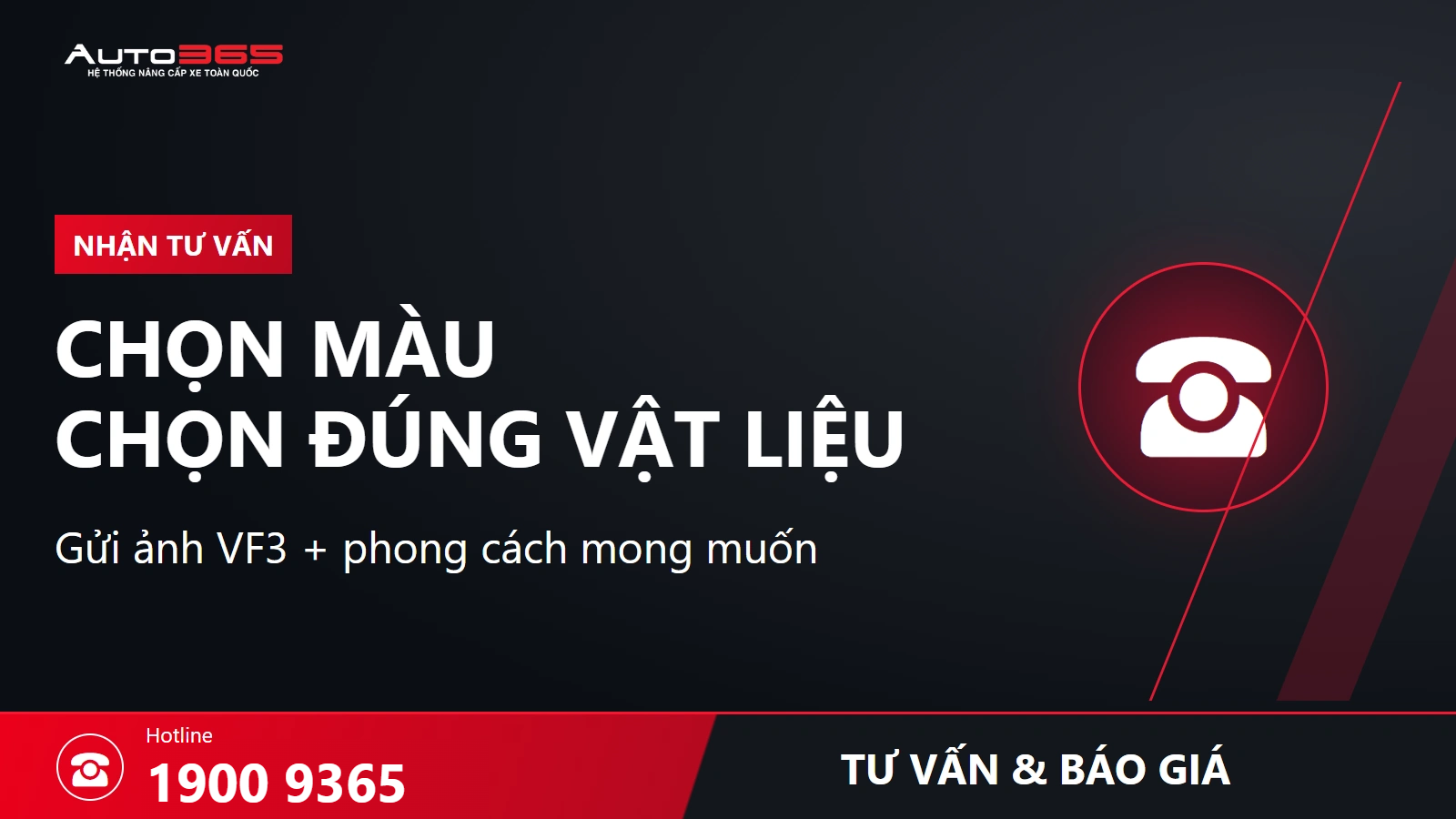 CTA tư vấn tem và wrap đổi diện mạo VF3, hotline 1900 9365