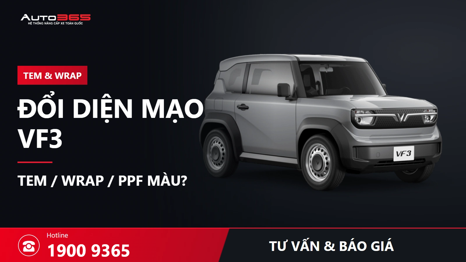 Visual tư vấn tem, wrap và PPF màu trên VinFast VF3, dùng ảnh xe nguồn