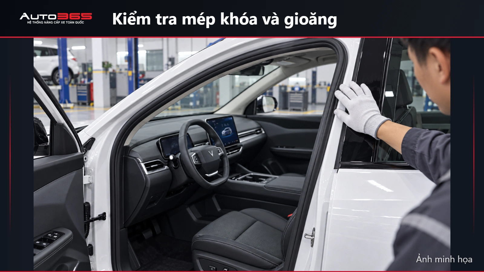 Source-based mockup kiểm tra gioăng và vùng mép khóa cửa trước VF8