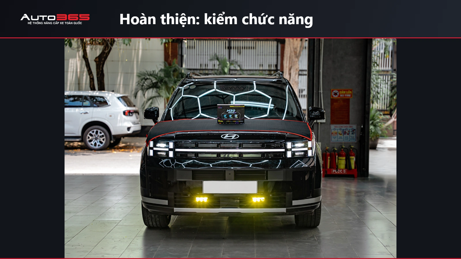 Ảnh thật Santa Fe 2025 Calligraphy hoàn thiện bộ đèn gầm rời M30 Ultra V2 tại Auto365
