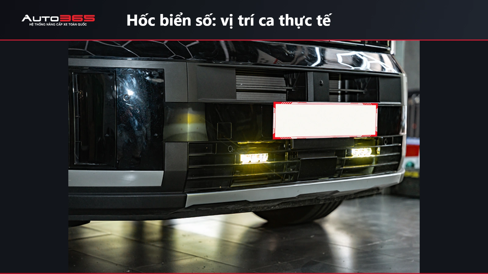 Ảnh thật vị trí M30 Ultra V2 tại hốc biển số Santa Fe 2025 Calligraphy sau lắp đặt