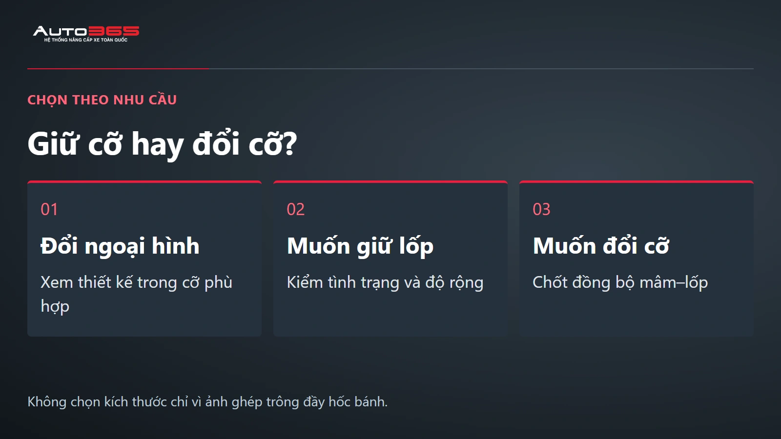 Ba hướng chọn mâm Herio Green theo nhu cầu đổi kiểu, giữ lốp hoặc đổi cỡ bánh.