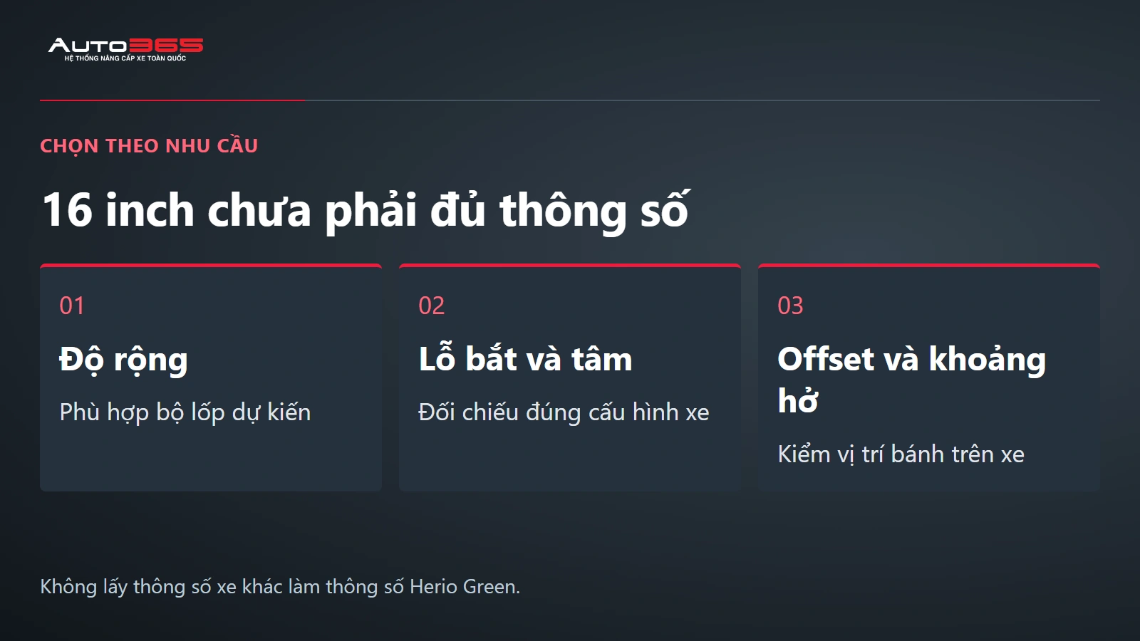 Sơ đồ các nhóm thông số cần đối chiếu ngoài đường kính mâm: độ rộng, lỗ bắt/tâm, offset và khoảng hở.