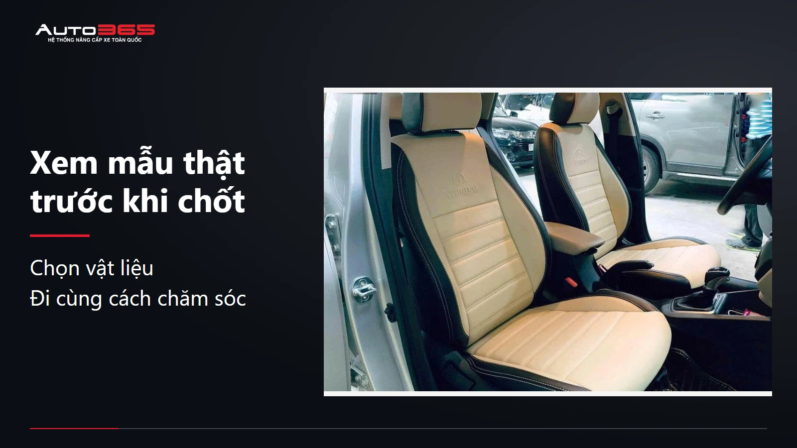 Ảnh bộ ghế bọc tông sáng và viền đen trong bài tư vấn bọc ghế Auto365, dùng tham khảo phối màu trên xe khác