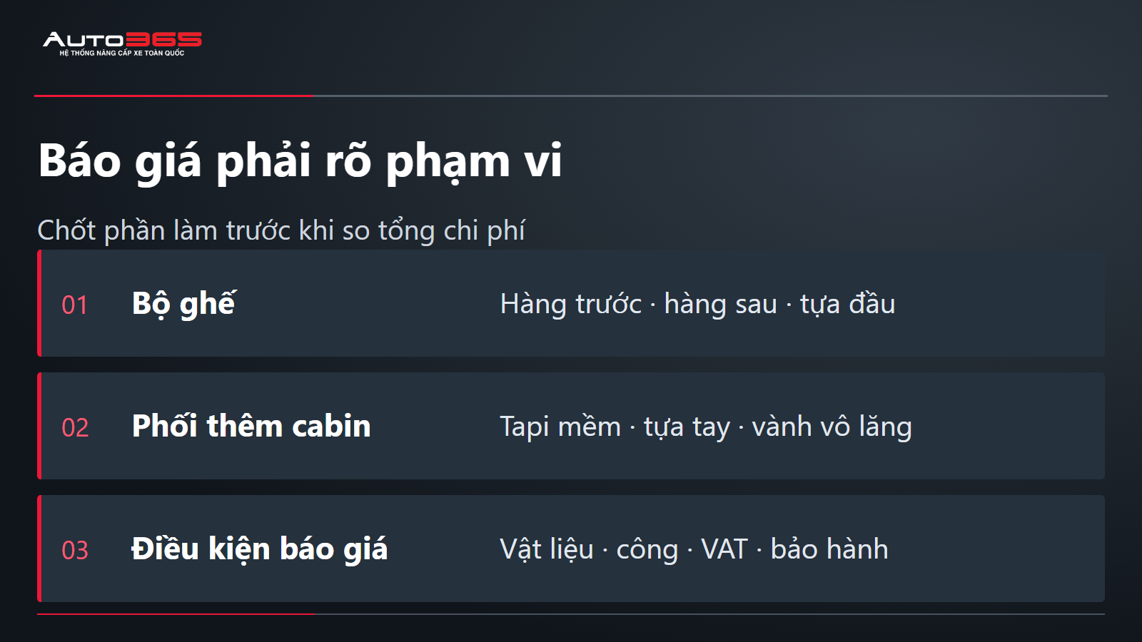 Ba nhóm thông tin cần có trong báo giá đổi màu nội thất Honda City