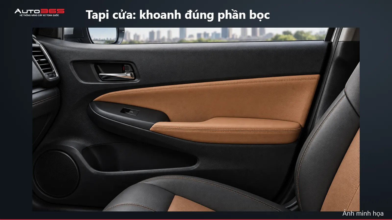 Source-based mockup phần mềm và tựa tay cửa Honda City bọc nâu, tay nắm và công tắc giữ nguyên