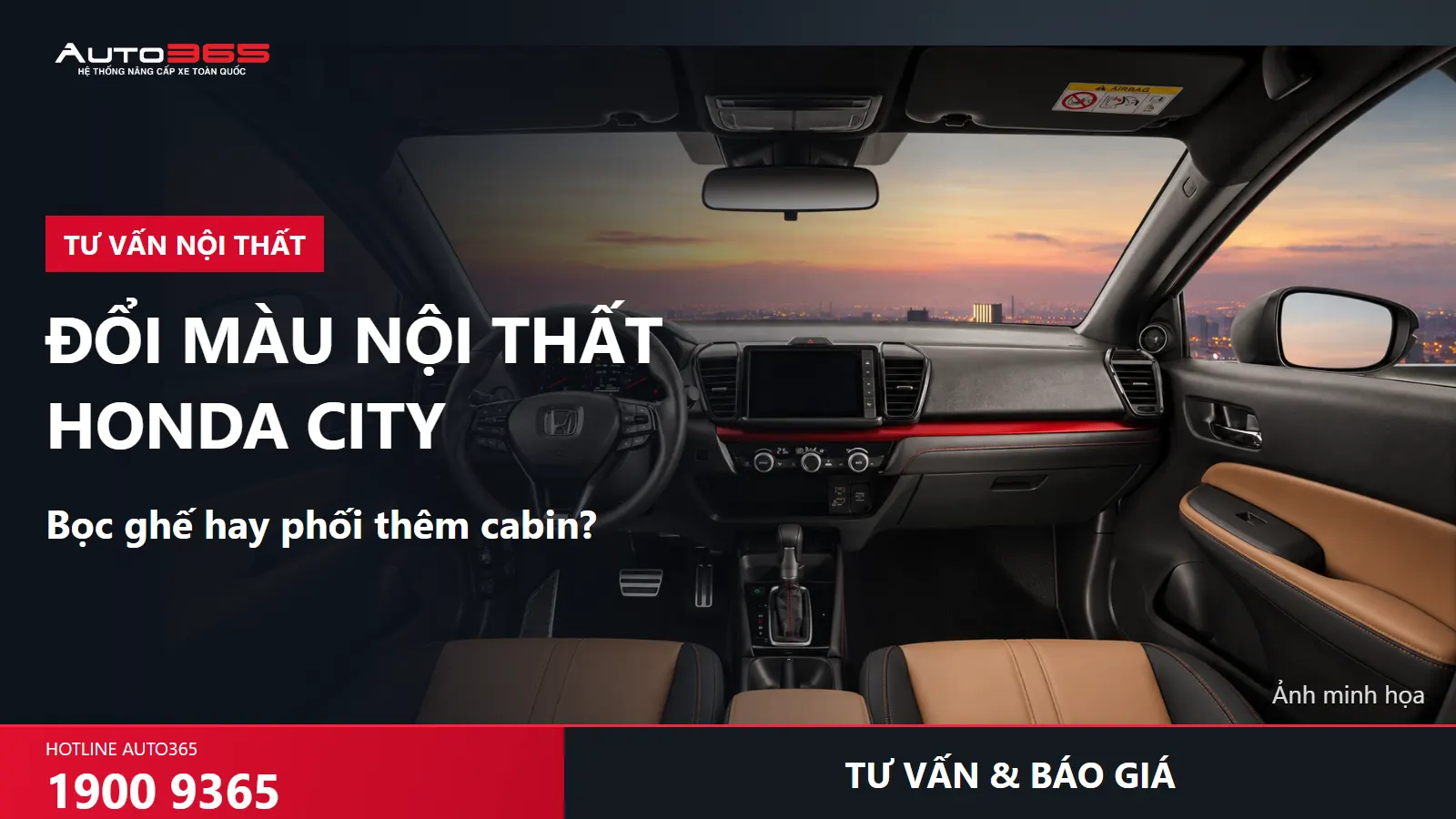 Minh họa phối nâu và đen trên cabin Honda City, giữ nguyên táp-lô và các điều khiển