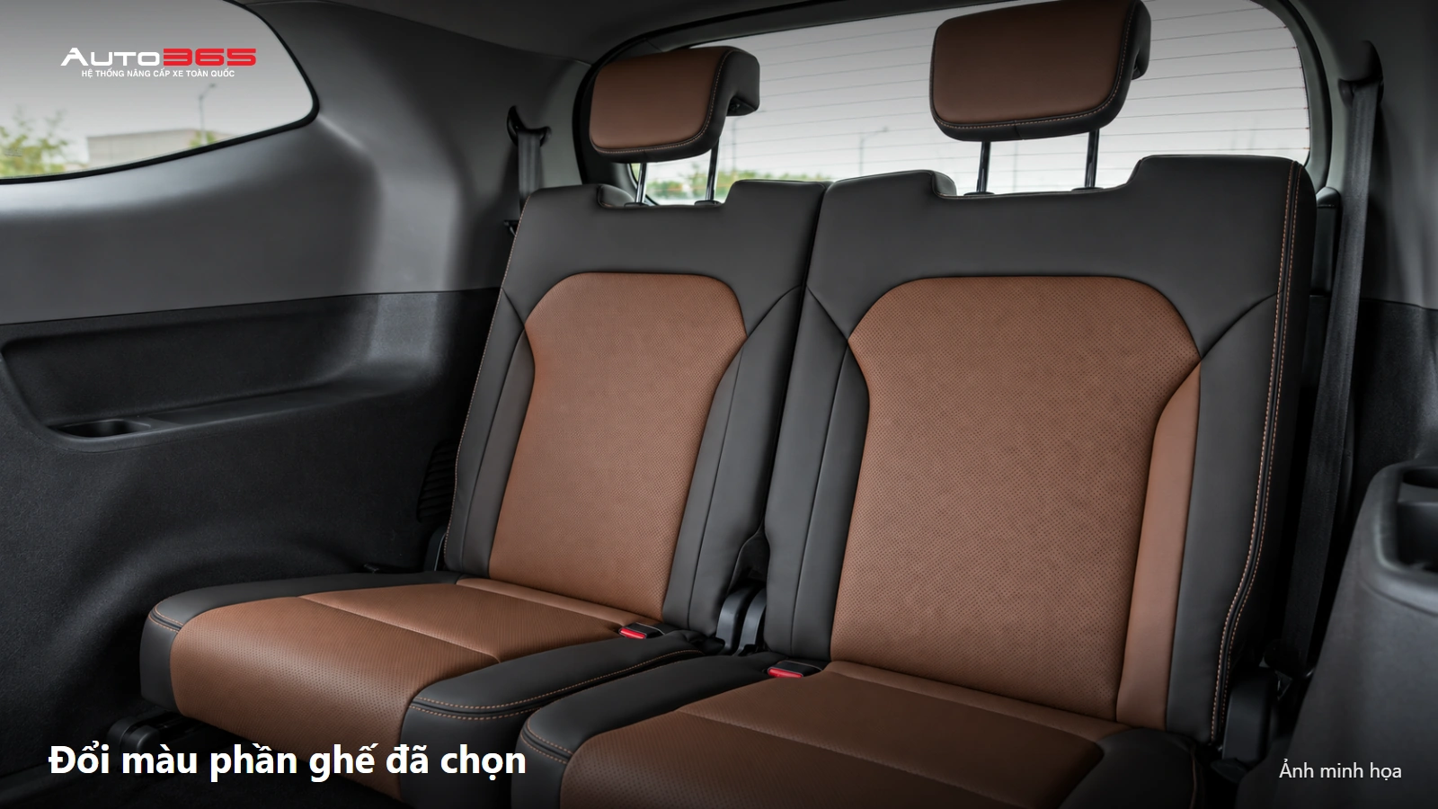 Source-based mockup đổi màu lớp bọc ghế trên cabin VF MPV 7, giữ cấu trúc ghế nguyên bản.