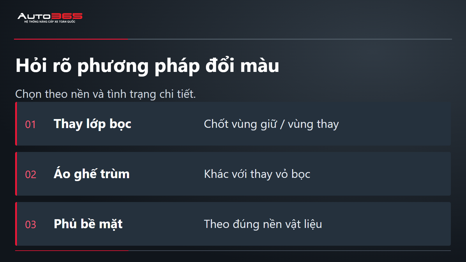 Hỏi rõ phương pháp đổi màu; Chọn theo nền và tình trạng chi tiết.