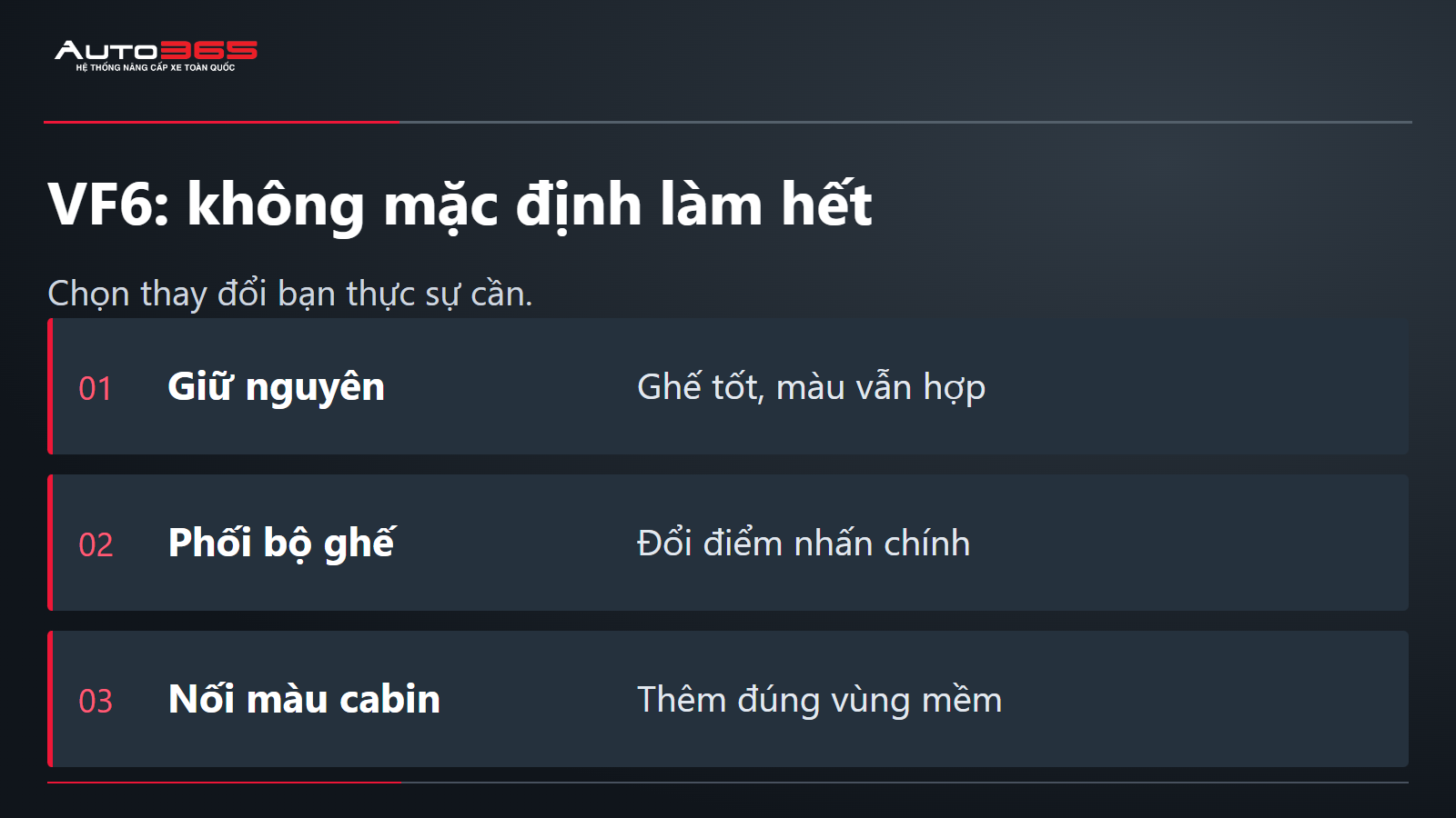 VF6: không mặc định làm hết; Chọn thay đổi bạn thực sự cần.